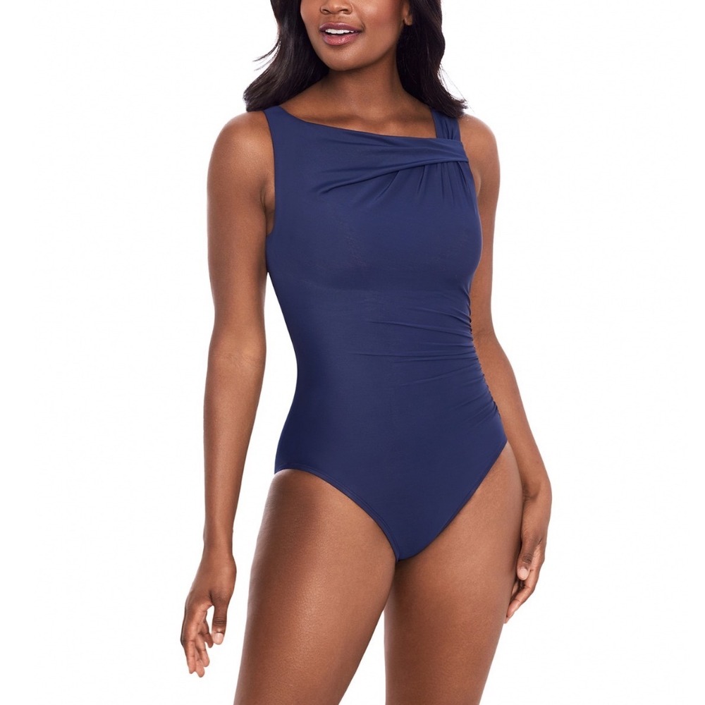 Miraclesuit Rock Solid Avra Underwire Asymmetric One Piece Swimsuit Blue 12